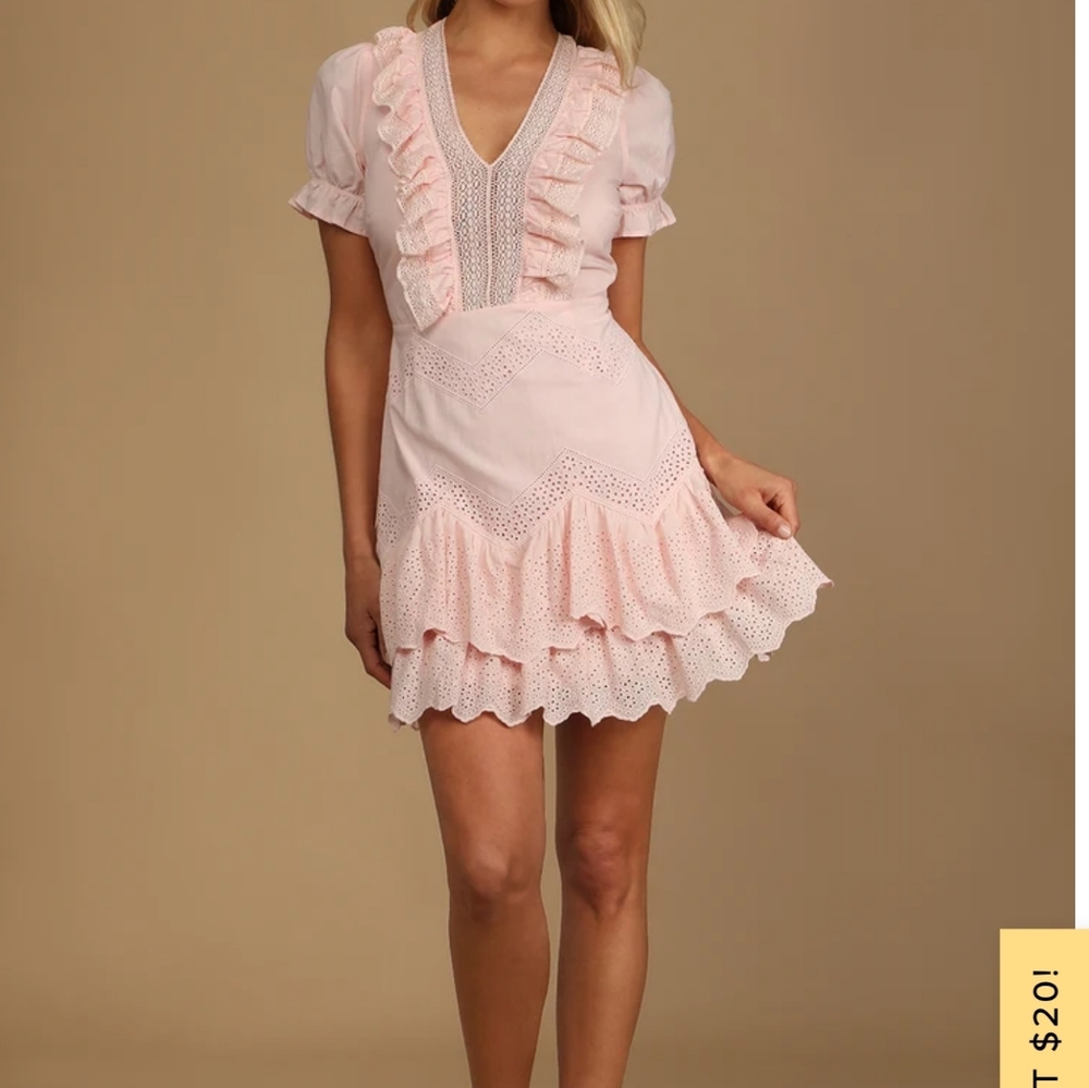 NWT Pink cotton mini ruffle dress S